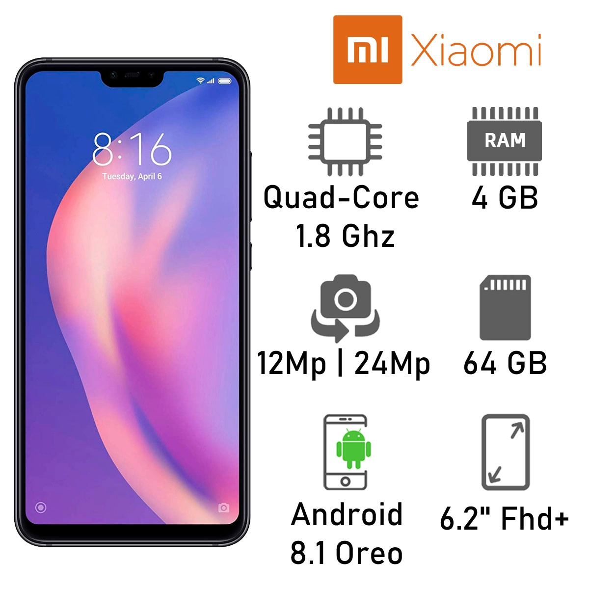 Asalto Detectable Franco Xiaomi Mi 8 Lite 4gb Ram 64gb Negro - MAURI COMPUTACIÓN